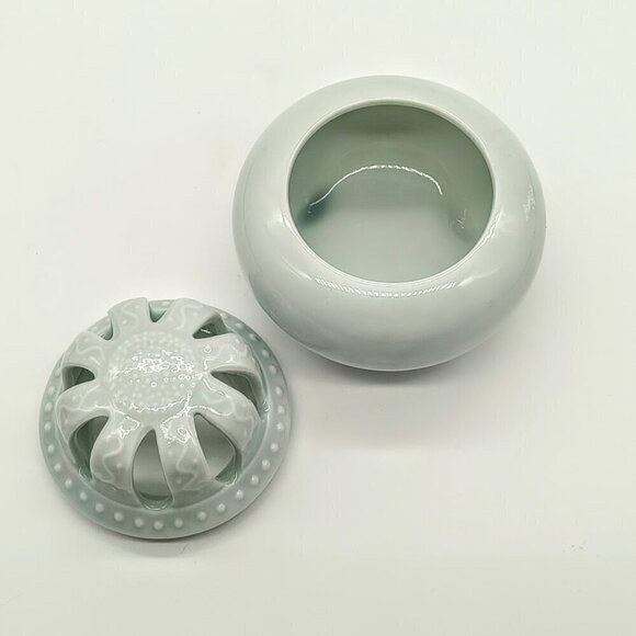 Celadon Green Porcelain Reticulated Round Covered Jar - Picture 4 of 5